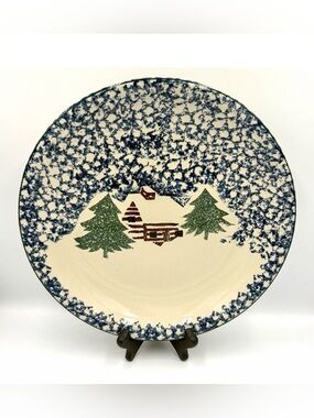 Tienshan Folk Craft Chop Plate Serving Platter Cabin In The Snow Christmas 12"